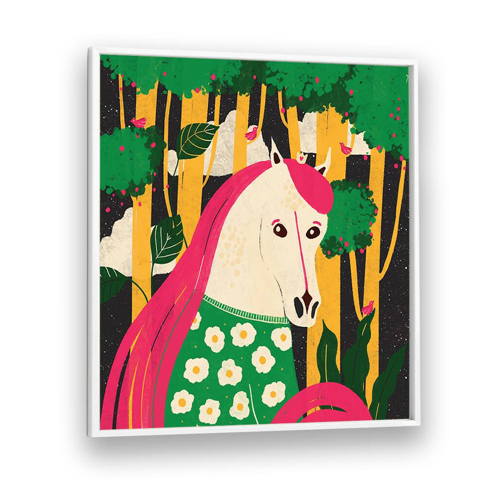 Horse Animal Trilogy by Shriya Bhattacharya Kids Room Art in White Plain Frame