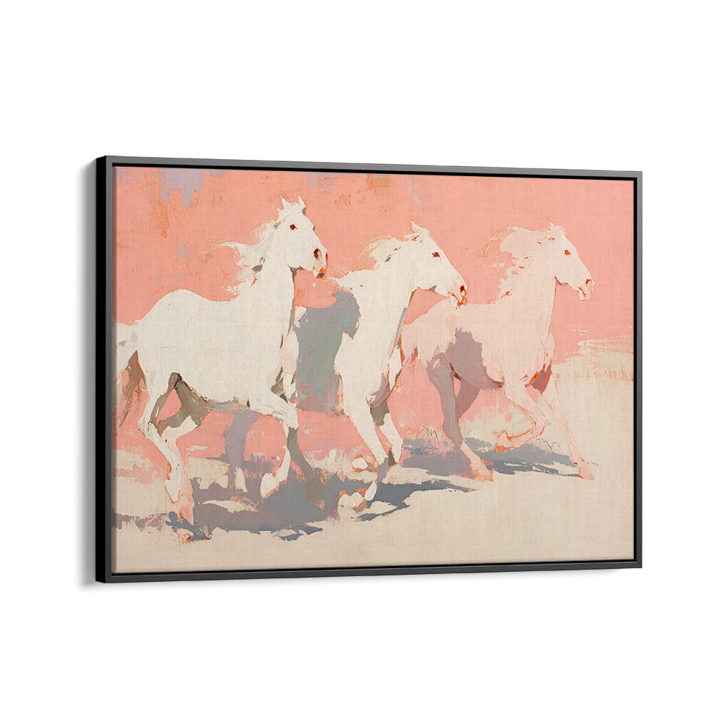 Horses By Treechild Wildlife Art Prints in Black Floater Frame