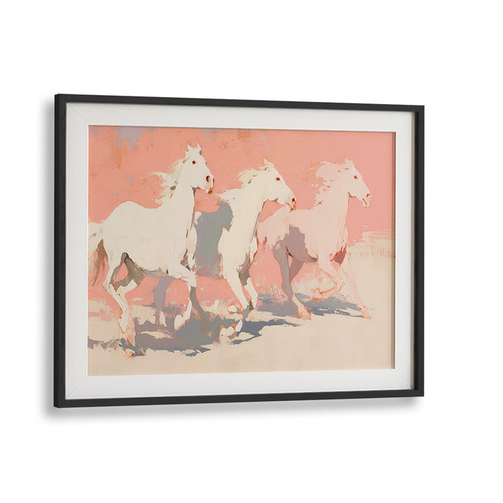 Horses By Treechild Wildlife Art Prints in Black Frame With Mount