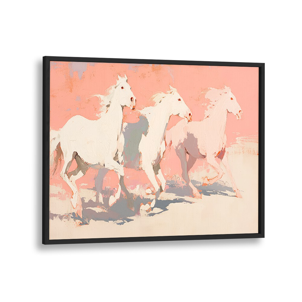 Horses By Treechild Wildlife Art Prints in Black Plain Frame