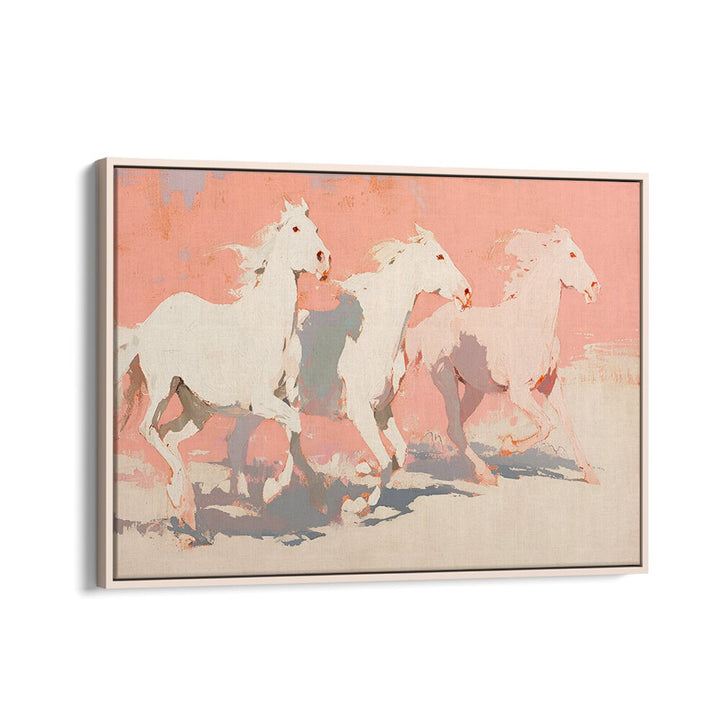 Horses By Treechild Wildlife Art Prints in Oak Wood Floater Frame