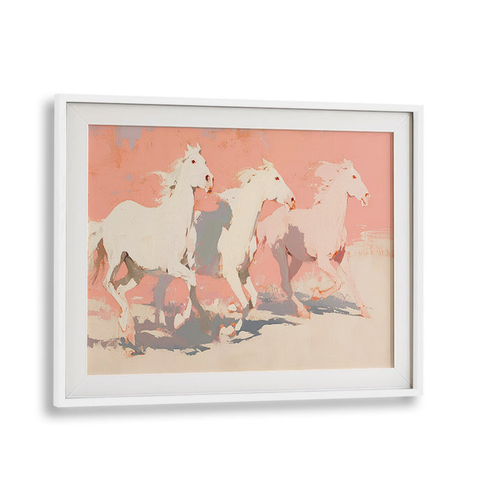 Horses By Treechild Wildlife Art Prints in White Frame With Mount