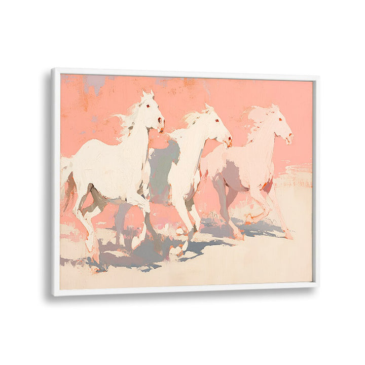 Horses By Treechild Wildlife Art Prints in White Plain Frame