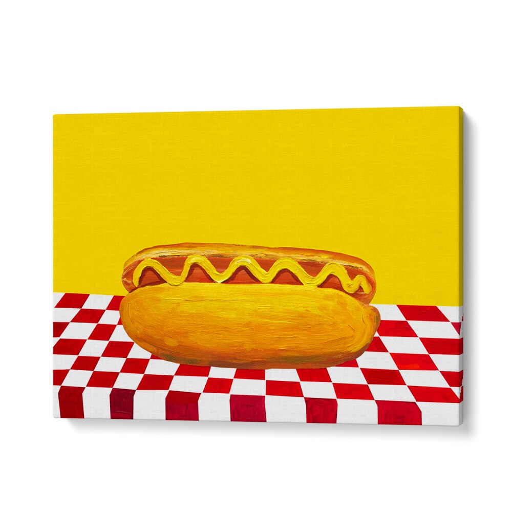 Hot Dog With Mustard Red Check Yellow by Alice Straker Cafe Art Prints Cafe Posters in Gallery Wrap