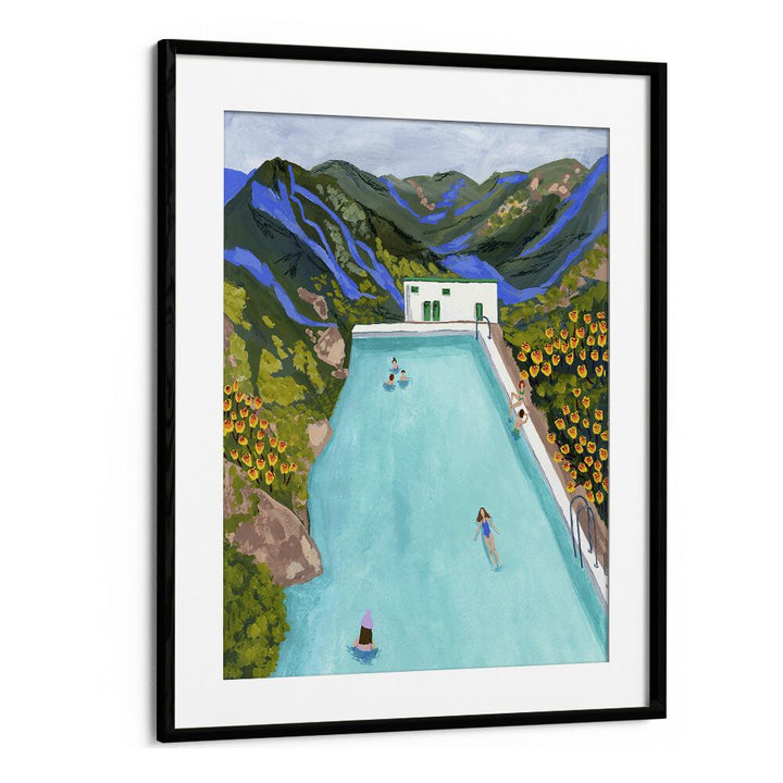 Hotsprings By Sarah Gesek Landscape Art Prints in Black Frame With Mount