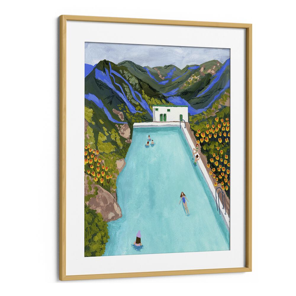 Hotsprings By Sarah Gesek Landscape Art Prints in Oak Wood Frame With Mount