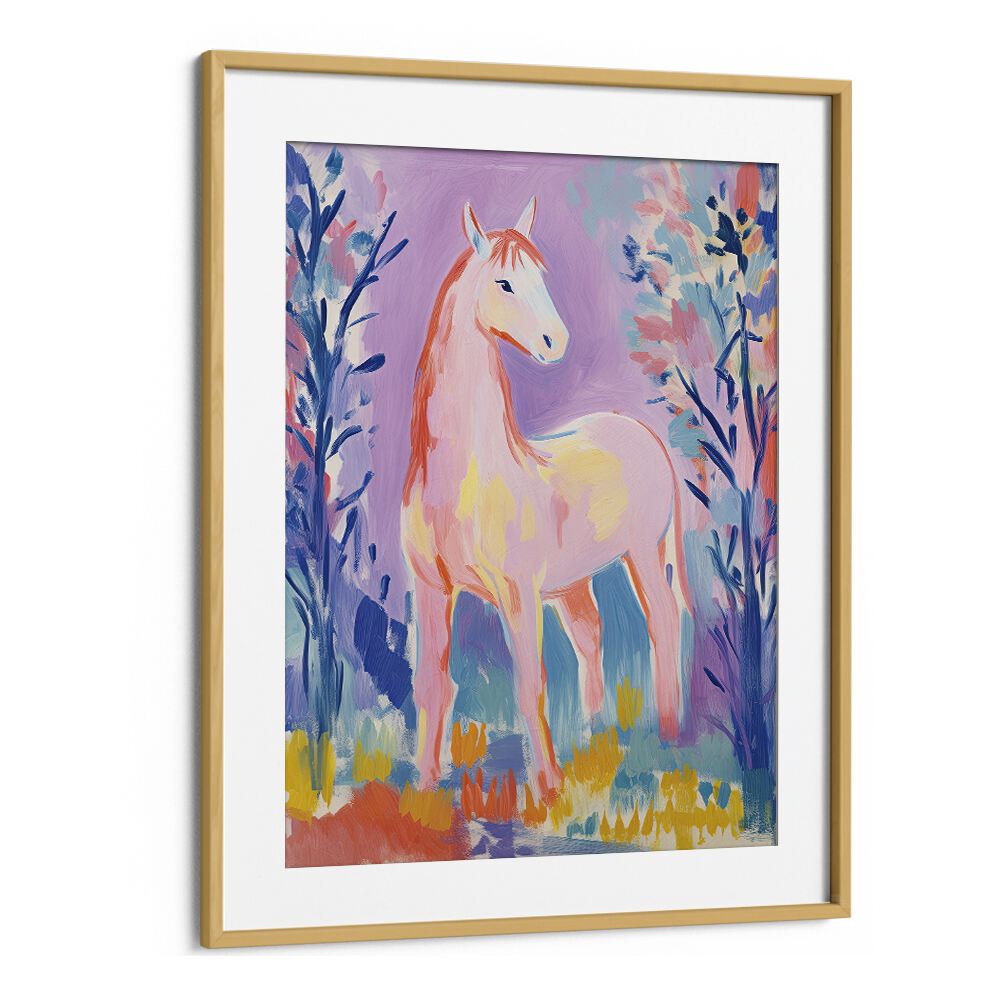 Hoursing Around  Kids Paintings in Oak Wood Frame With Mount