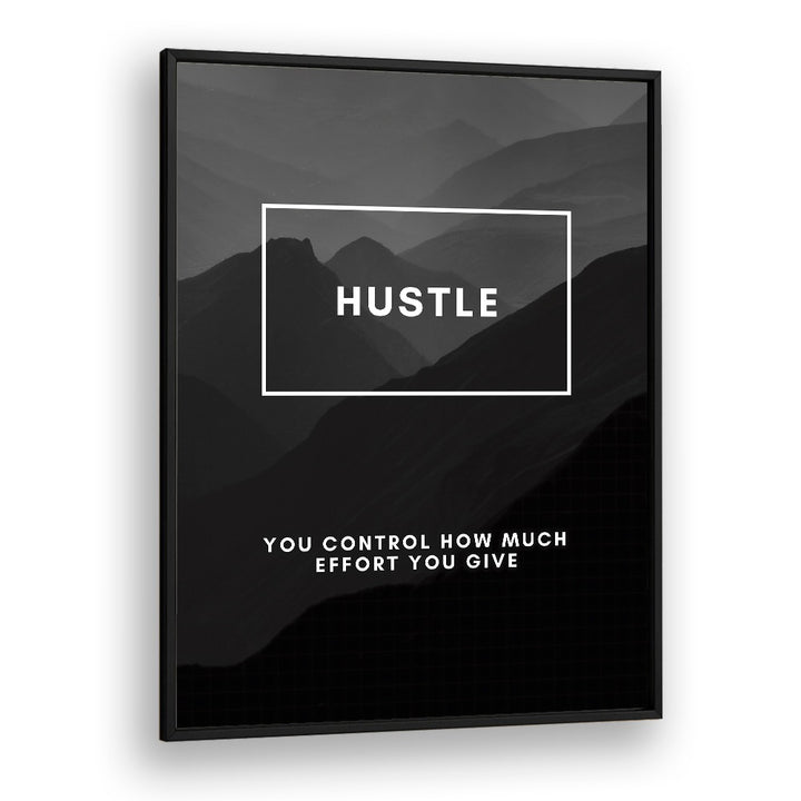 HUSTLE III Quotes inspire motivation with sleek typography in a stylish black frame, perfect for any space.