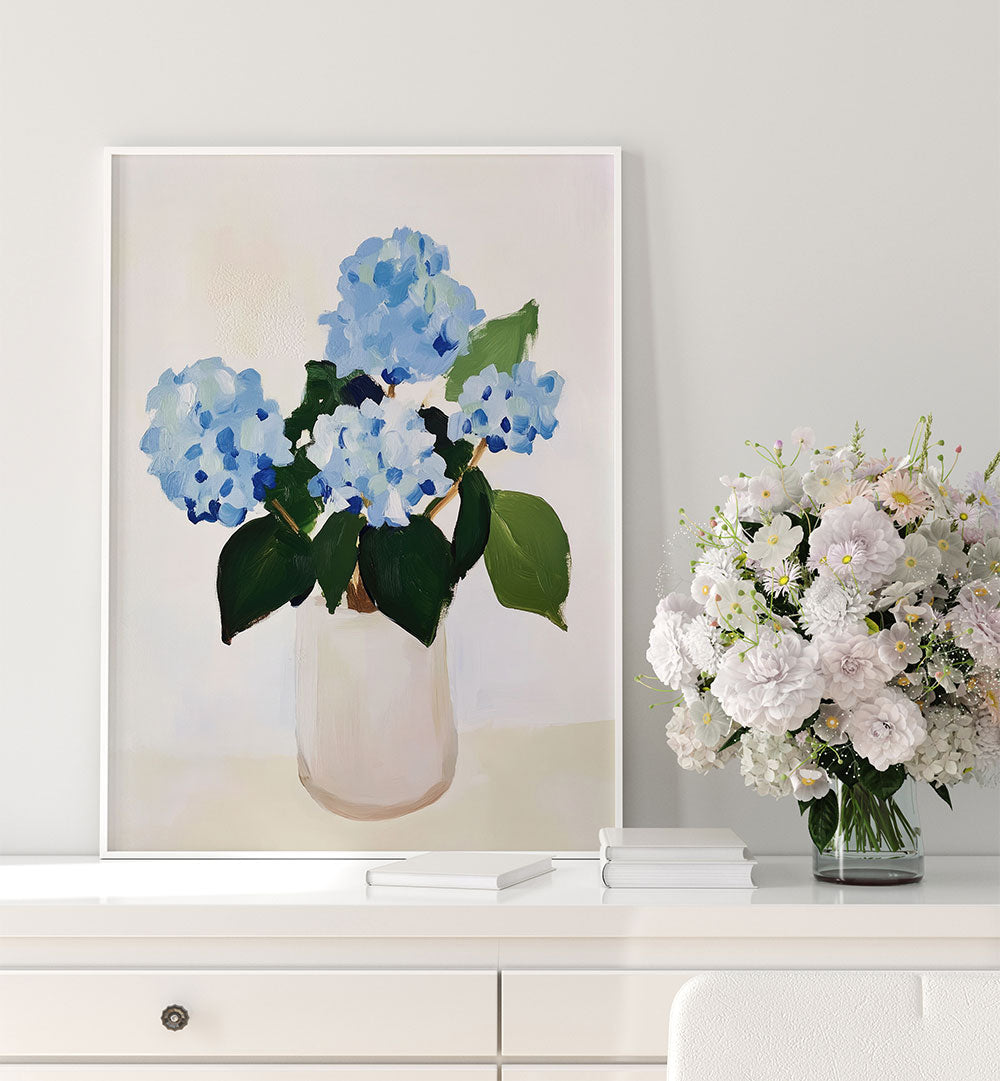 HYDRANGEAS IN VASE , FLORAL FLOWER PAINTINGS