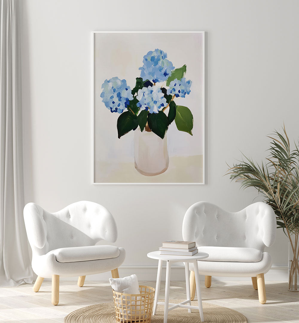 HYDRANGEAS IN VASE , FLORAL FLOWER PAINTINGS