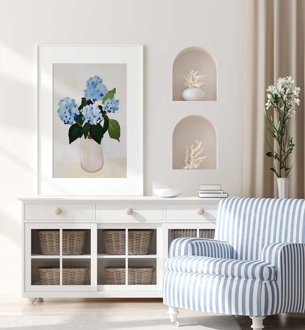 HYDRANGEAS IN VASE , FLORAL FLOWER PAINTINGS