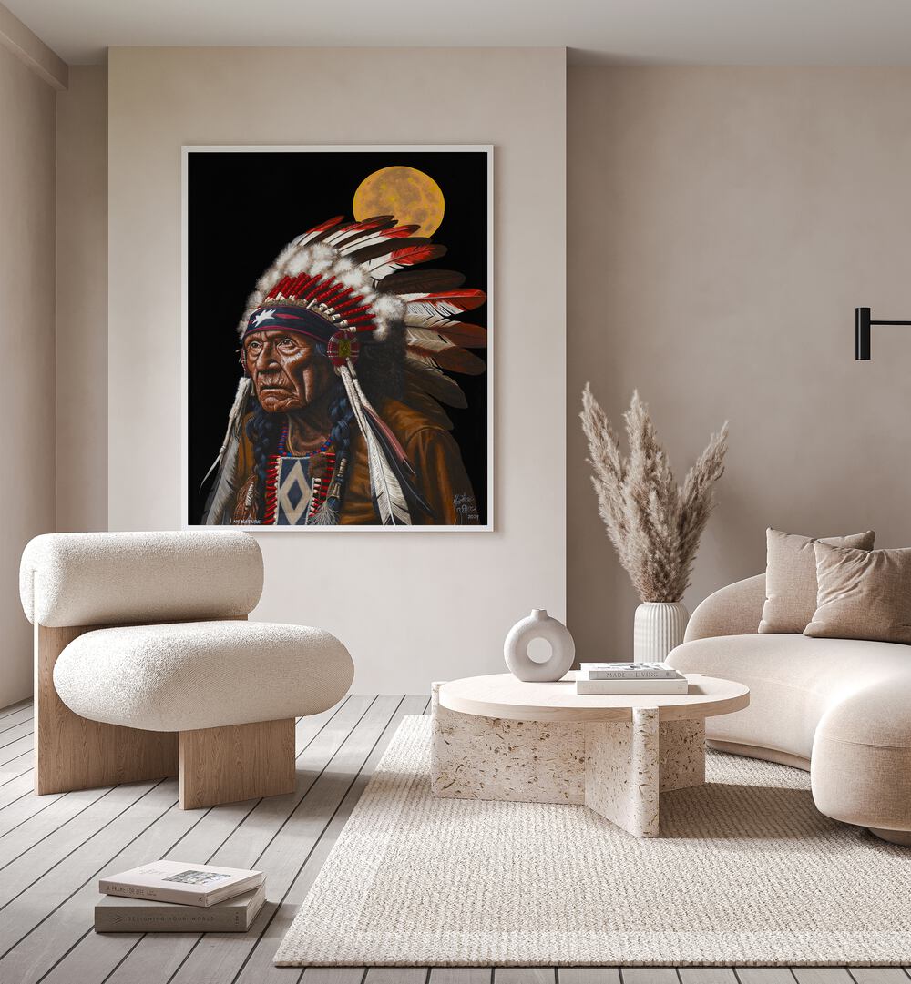 I Am Nature By Christian Beijer Red Indians Art ArtWork Placed on a wall In A Living Room 