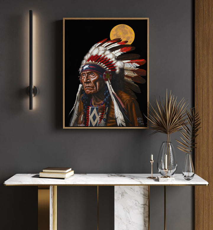 I Am Nature By Christian Beijer Red Indians Art ArtWork Placed on a wall In A Living Room 