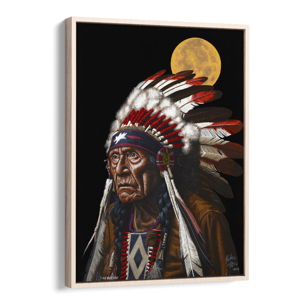 I Am Nature By Christian Beijer Red Indians Art ArtWork in Oak Wood Floater Frame