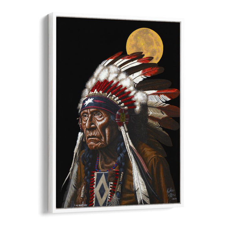 I Am Nature By Christian Beijer Red Indians Art ArtWork in White floater Frame 