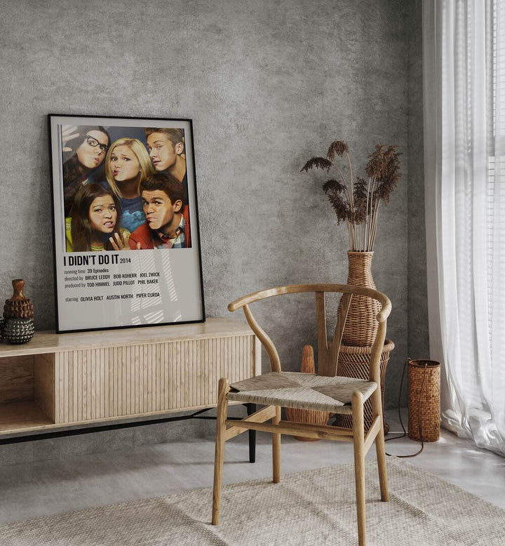 I DIDNT DO IT 2014 MOVIE POSTERS in Black Plain Frame placed on a table beside chair