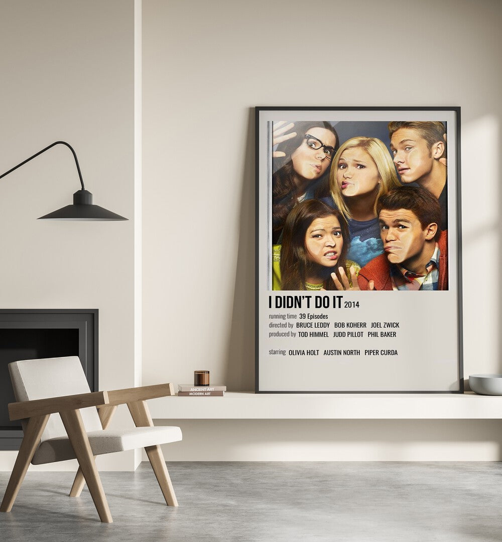 I DIDNT DO IT 2014 MOVIE POSTERS in Black Plain Frame placed on wall beside chair and lamp