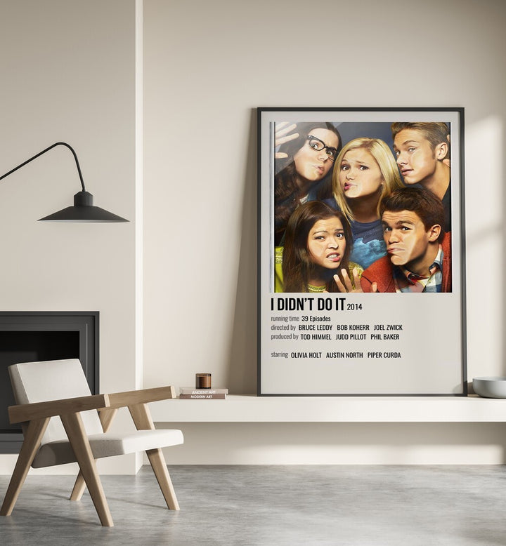 I DIDNT DO IT 2014 MOVIE POSTERS in Black Plain Frame placed on wall beside chair and lamp
