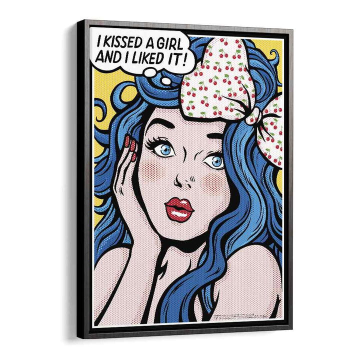 I Kissed A Girl Pop Art Artwork in Black Floater Frame