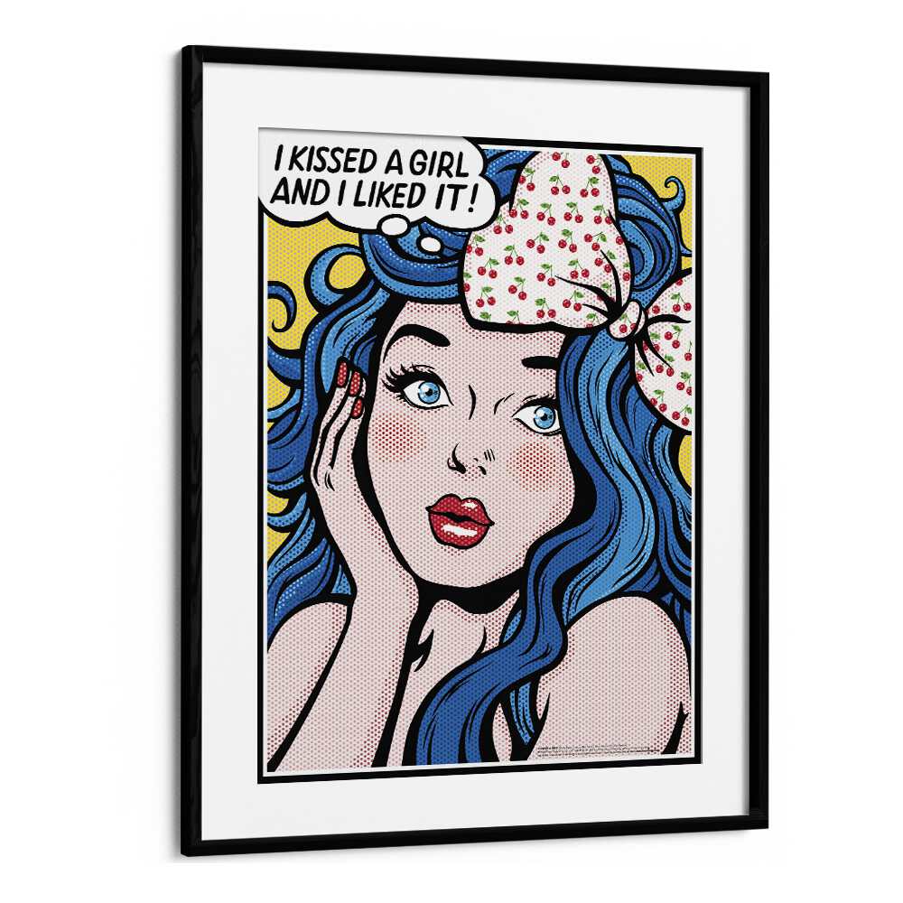 I Kissed A Girl Pop Art Artwork in Black Frame With Mount