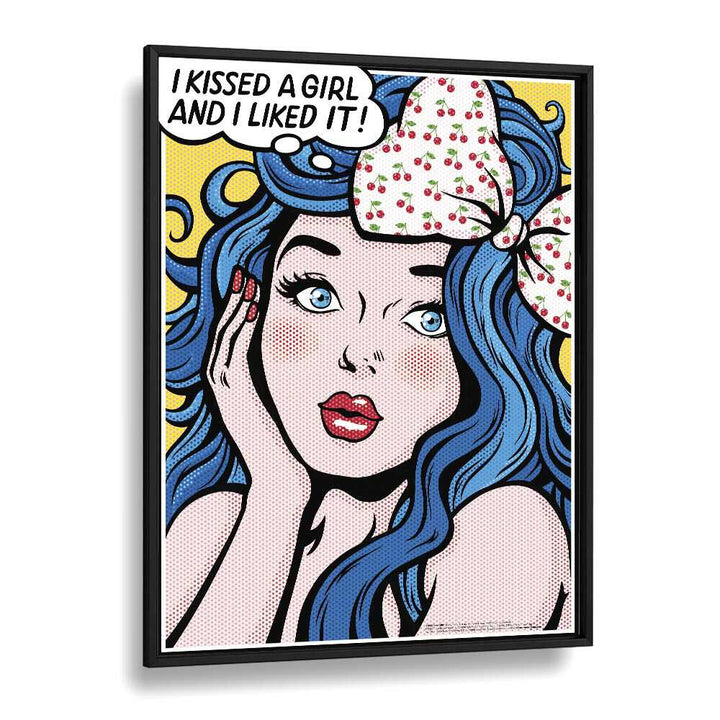 I Kissed A Girl Pop Art Artwork in Black Plain Frame