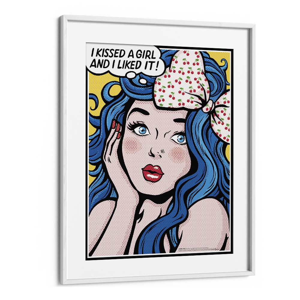 I Kissed A Girl Pop Art Artwork in White Frame With Mount