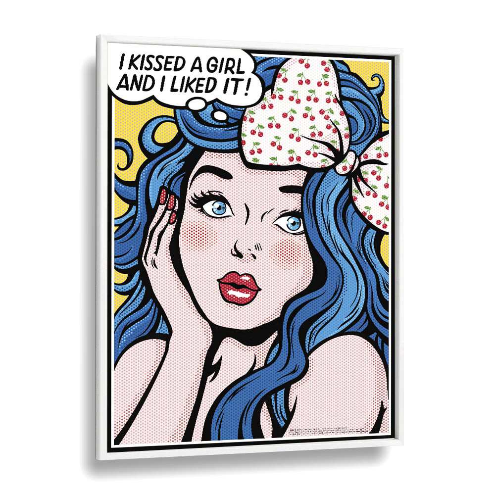 I Kissed A Girl Pop Art Artwork in White Plain Frame