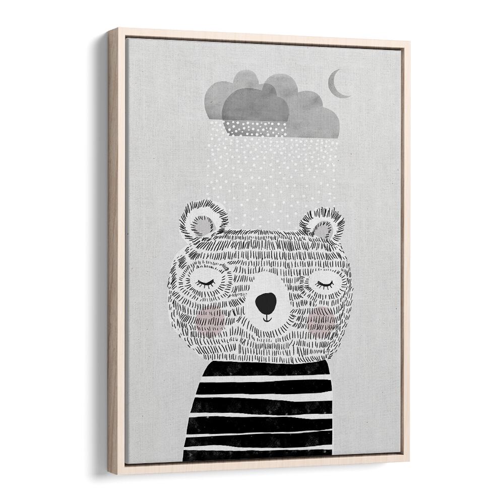 I Love Snow by Treechild Kids Room Art in Oak Wood Floater Frame