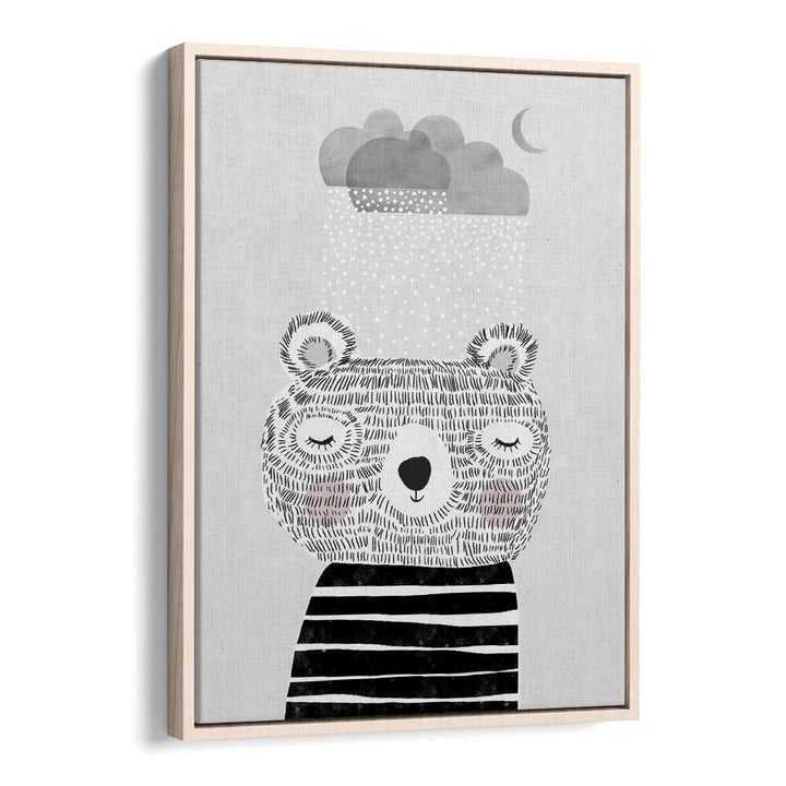 I Love Snow by Treechild Kids Room Art in Oak Wood Floater Frame