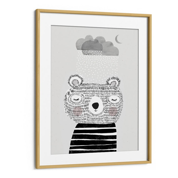 I Love Snow by Treechild Kids Room Art in Oak Wood Frame With Mount