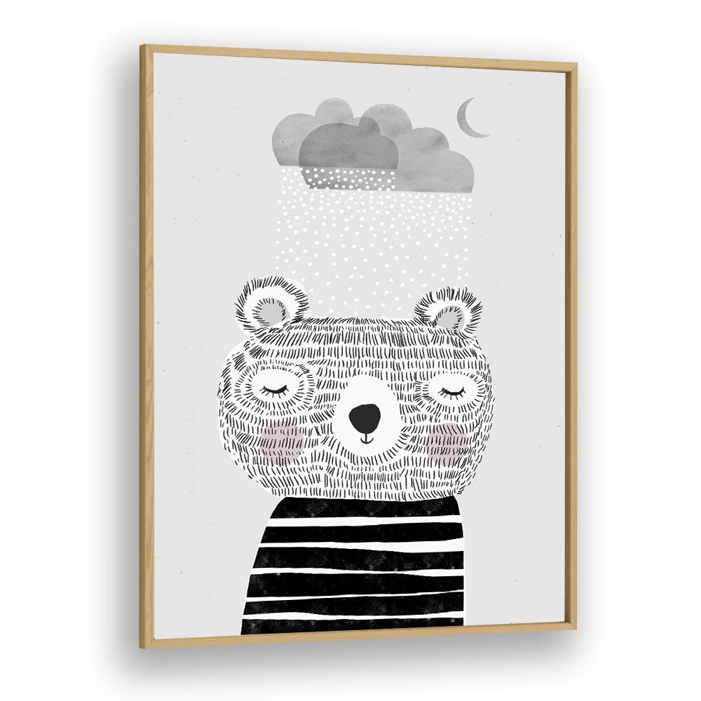 I Love Snow by Treechild Kids Room Art in Oak Wood Plain Frame