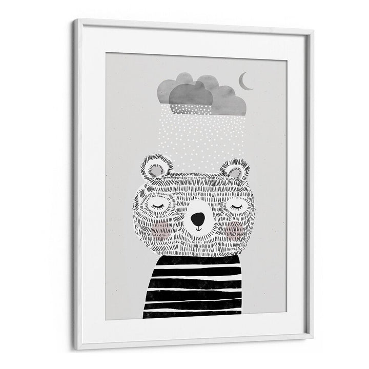 I Love Snow by Treechild Kids Room Art in White Frame With Mount