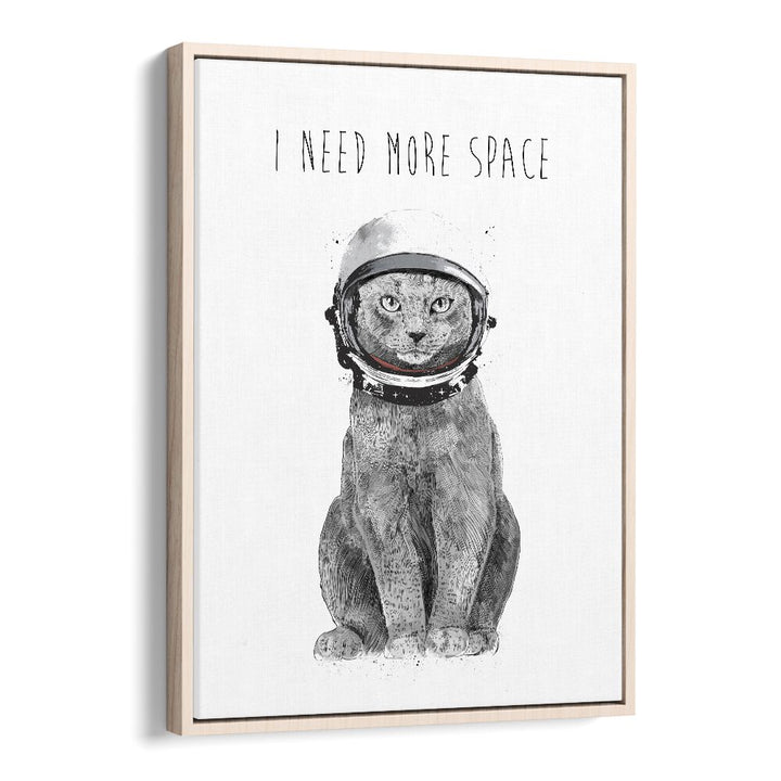 I Need More Space By Balazs Solti Astronaut & Nasa Paintings, Space Art Prints Artwork in Oak Wood Floater Frame
