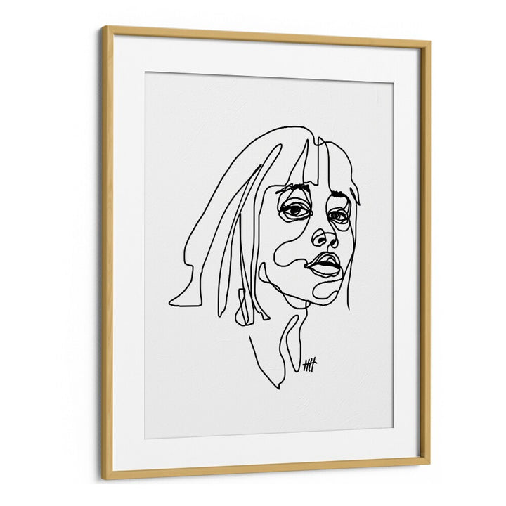 I See You Line Art Artwork in Oak Wood Frame With Mount