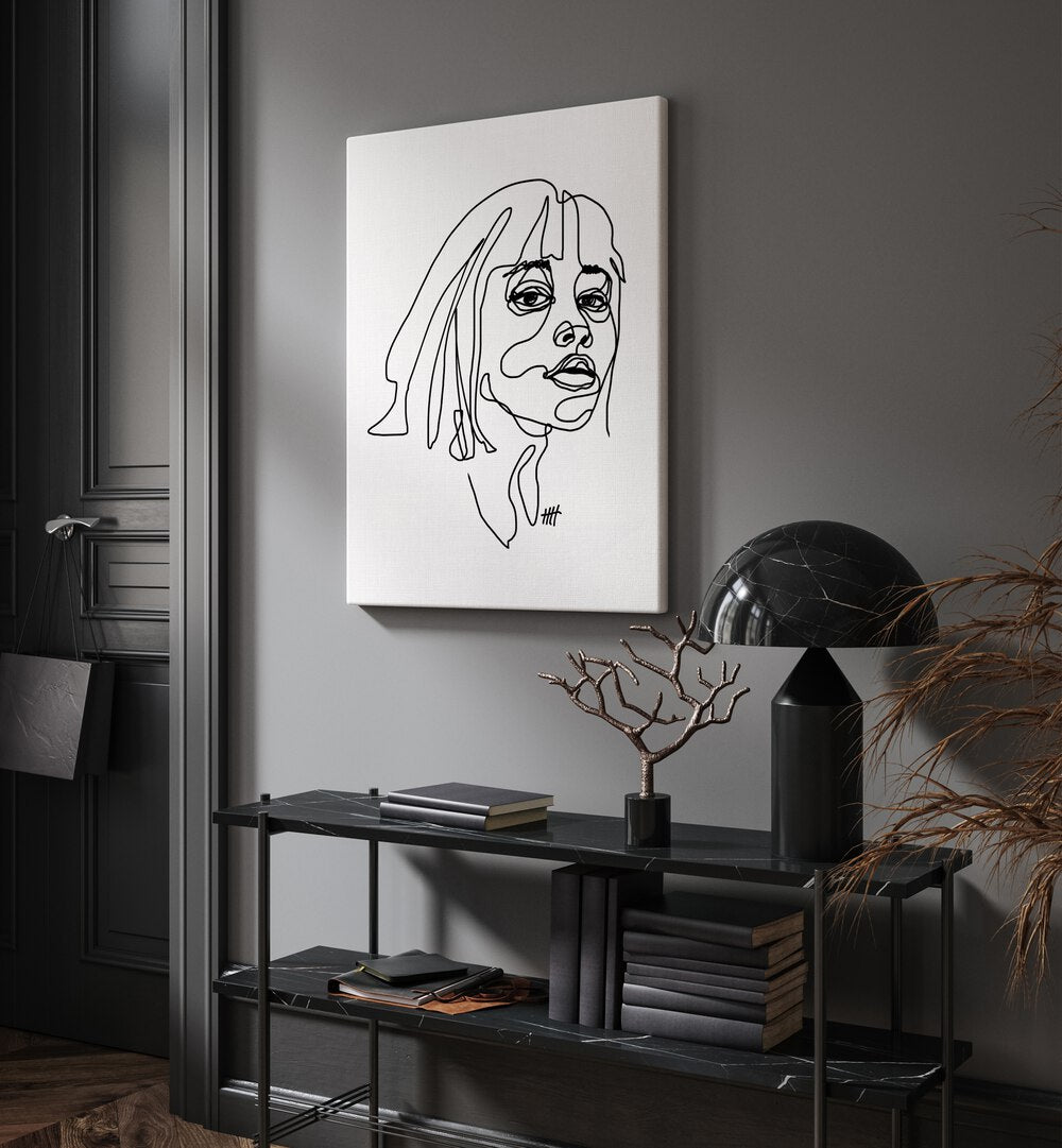 I See You by Hanna Lee Tidd Line Art Paintings Line Art Prints in Gallery Wrap placed on a wall behind a table and beside a door