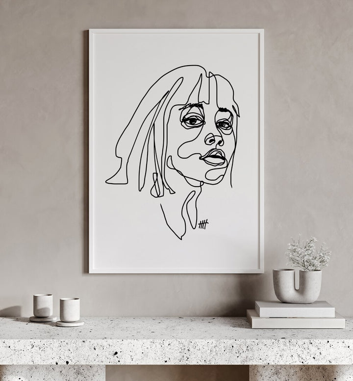  I See You by Hanna Lee Tidd Line Art Paintings Line Art Prints in White Plain Frame placed on a wall behind a table