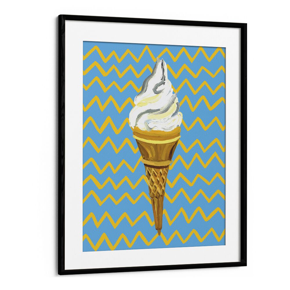 Ice Cream Blue Bar & Cafe Artwork in Black Frame With Mount