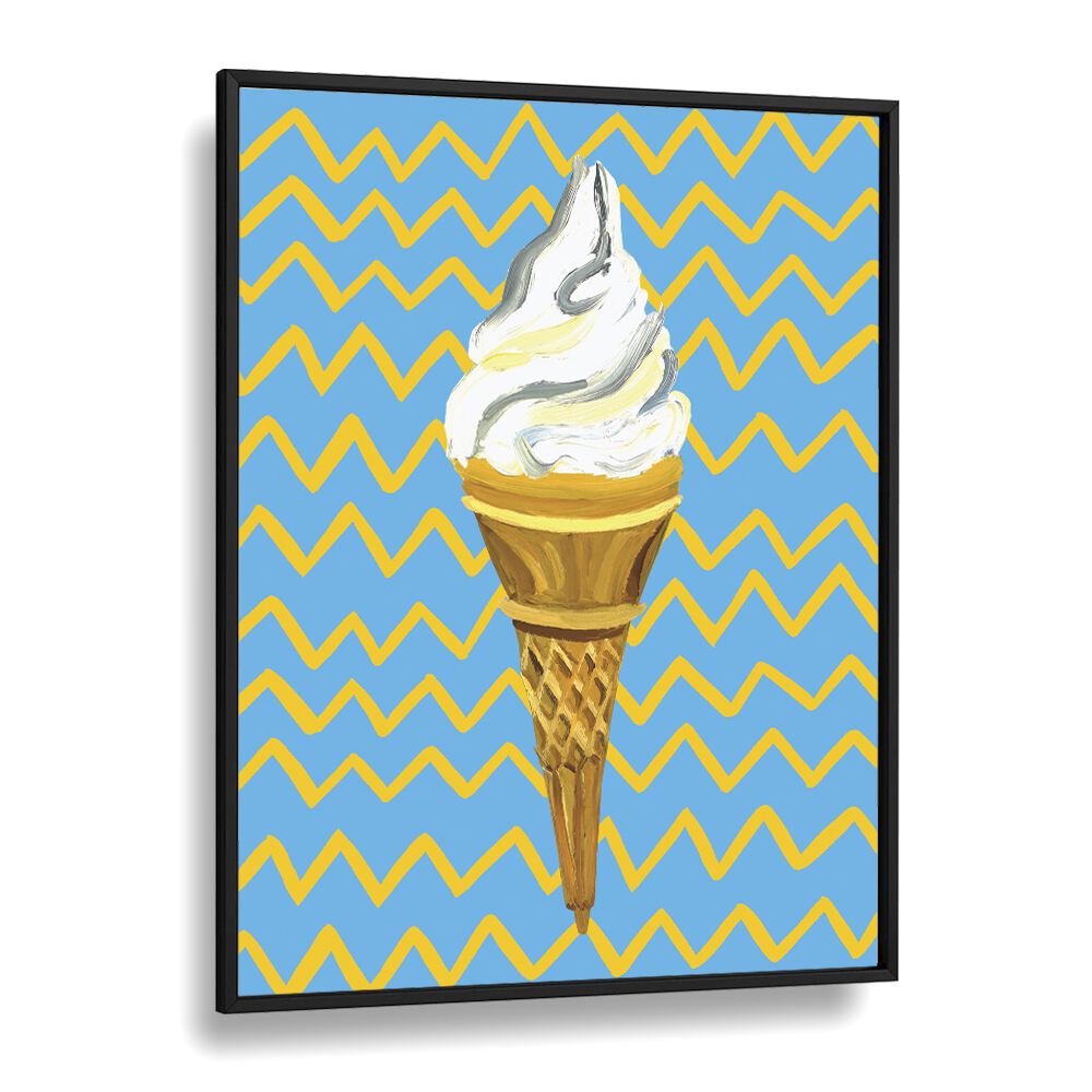 Ice Cream Blue Bar & Cafe Artwork in Black Plain Frame