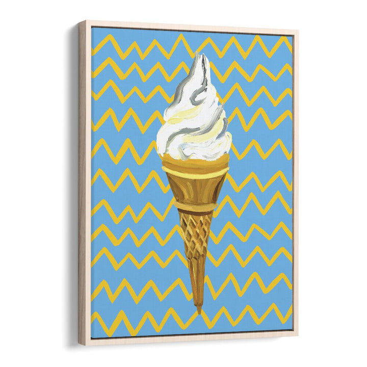 Ice Cream Blue Bar & Cafe Artwork in Oak Wood Floater Frame