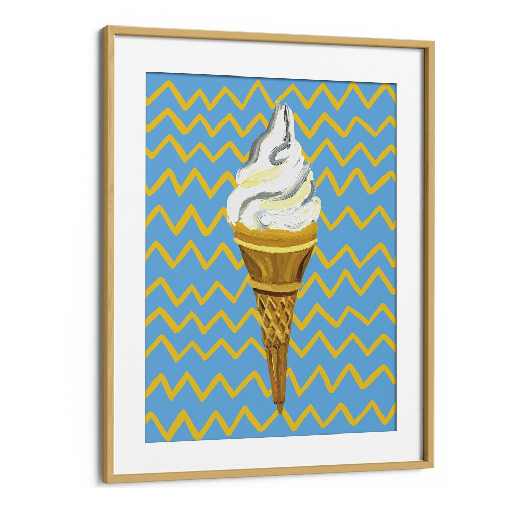 Ice Cream Blue Bar & Cafe Artwork in Oak Wood Frame With Mount