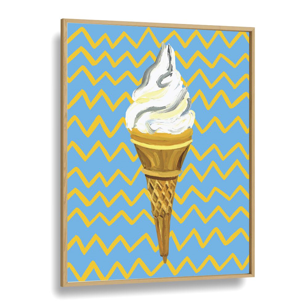 Ice Cream Blue Bar & Cafe Artwork in Oak Wood Plain Frame