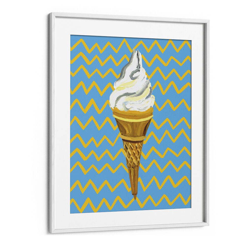 Ice Cream Blue Bar & Cafe Artwork in White Frame With Mount