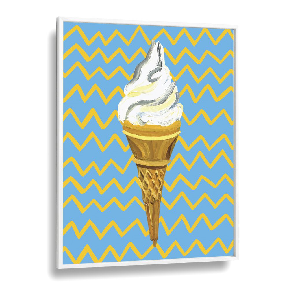 Ice Cream Blue Bar & Cafe Artwork in White Plain Frame