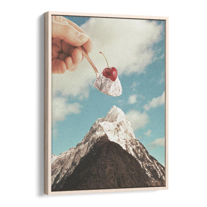 Ice Cream Sundae Summit Surreal Art Artwork in Oak Wood Floater Frame