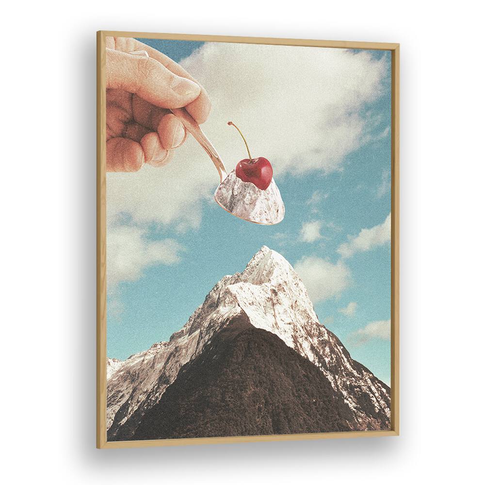 Ice Cream Sundae Summit Surreal Art Artwork in Oak Wood Plain Frame