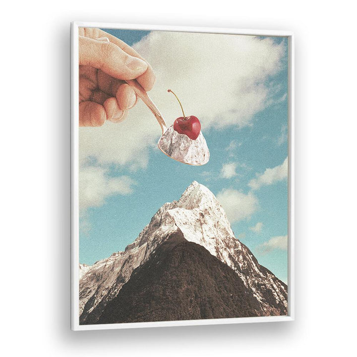 Ice Cream Sundae Summit Surreal art Artwork in White Plain Frame