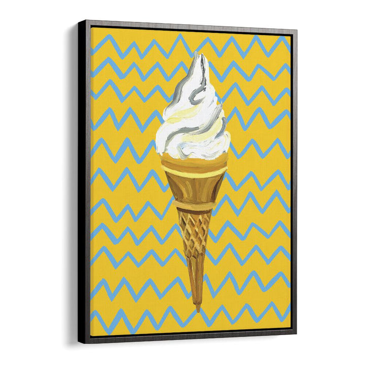 Ice Cream Yellow Zigzag Bar & Cafe Artwork in Black Floater Frame