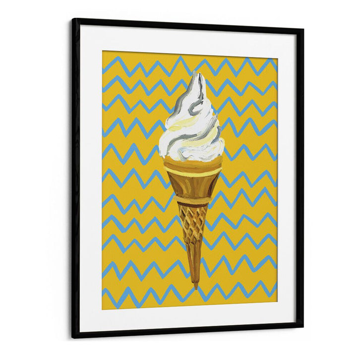 Ice Cream Yellow Zigzag Bar & Cafe Artwork in Black Frame With Mount