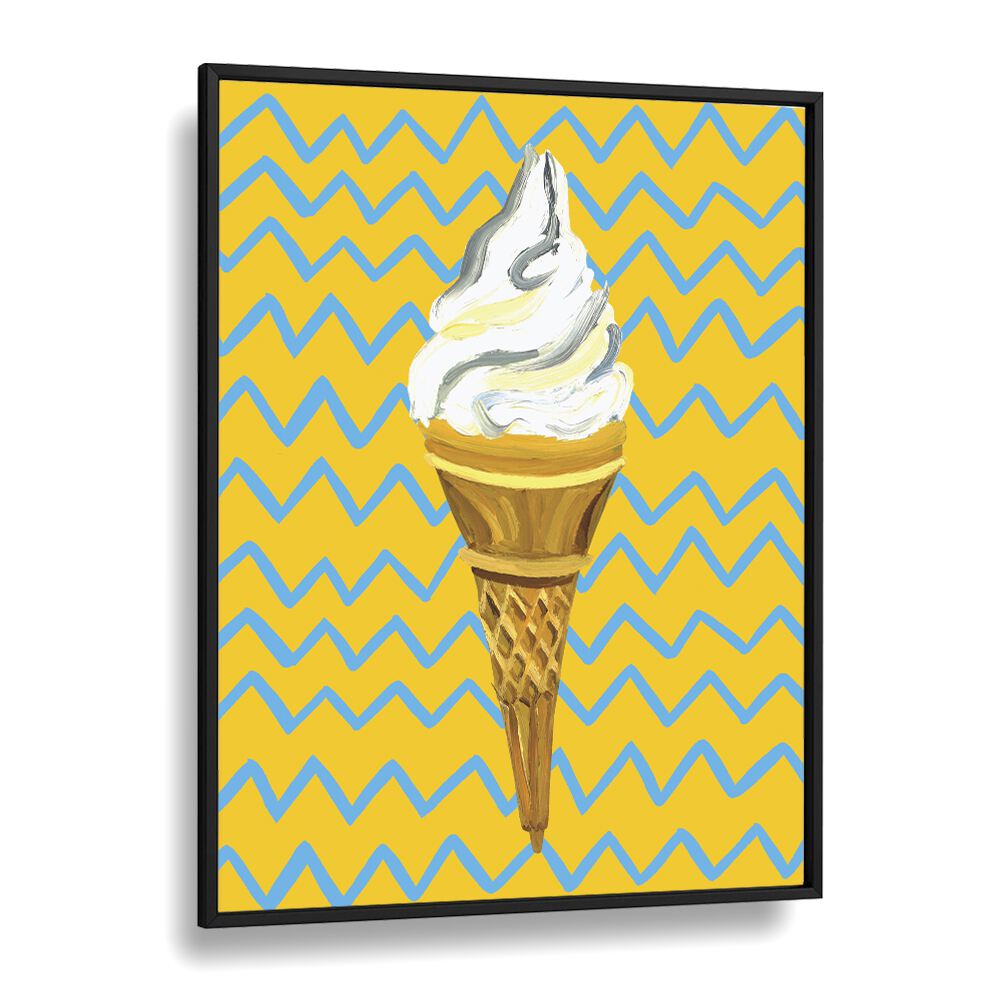 Ice Cream Yellow Zigzag Bar & Cafe Artwork in Black Plain Frame