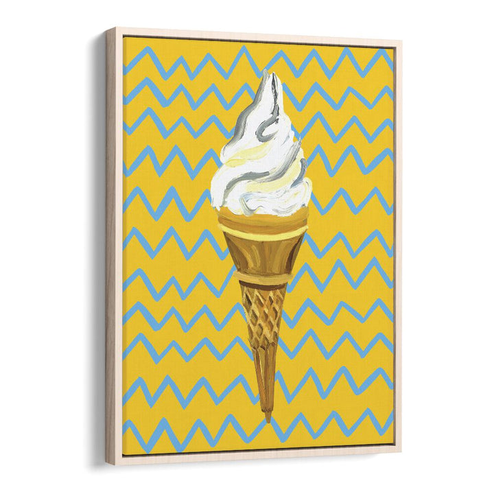 Ice Cream Yellow Zigzag Bar & Cafe Artwork in Oak Wood Floater Frame